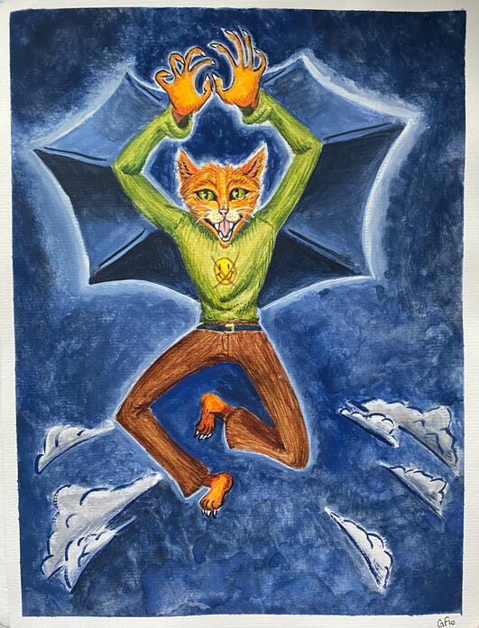monster catbat, watercolor and gouache on paper