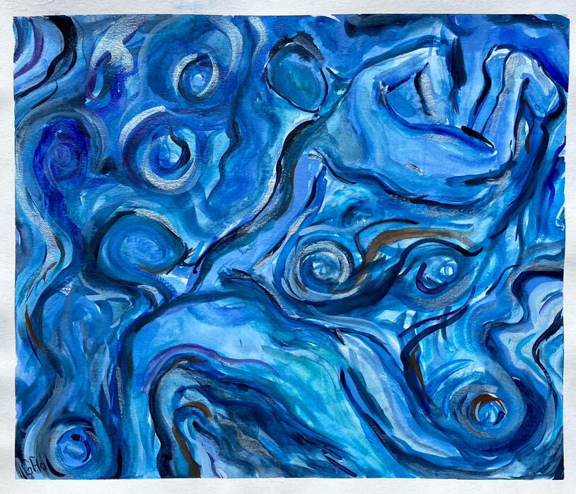 Storms on Jupiter, watercolor on paper