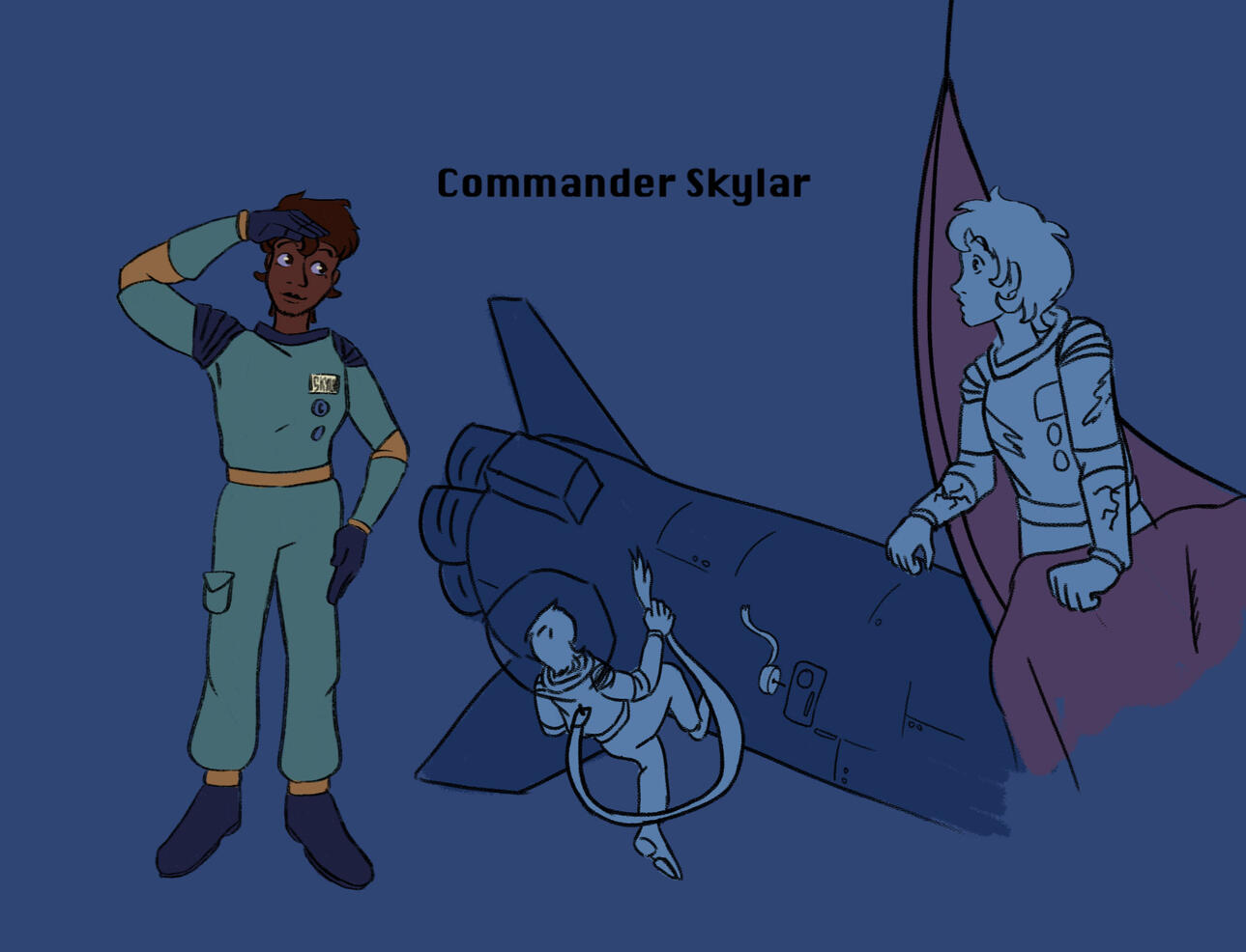 sketches of Commander Skylar from above scifi visdev project